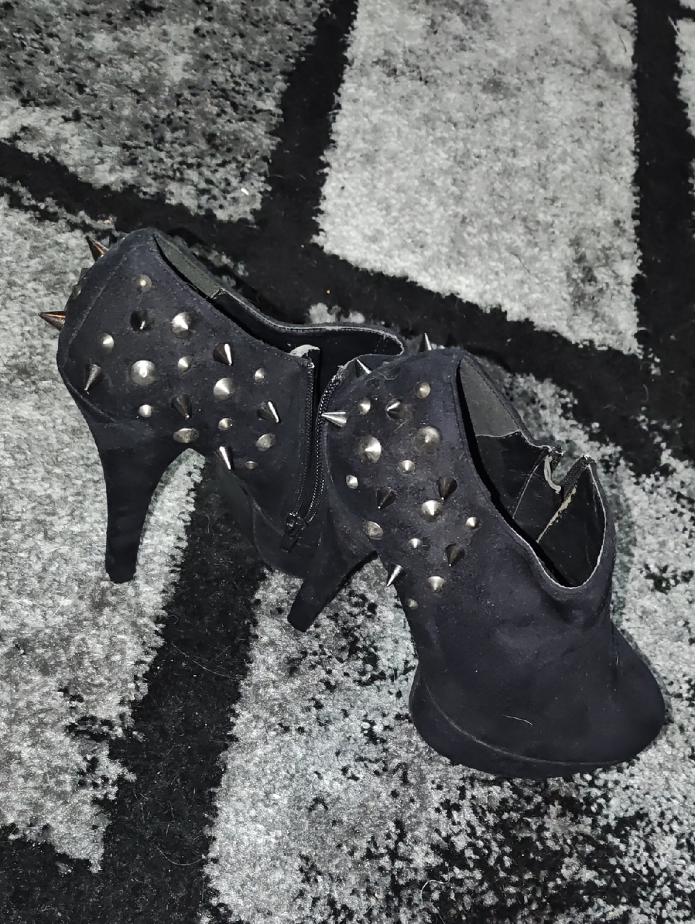 Black Studded High Heel Ankle Booties - Women